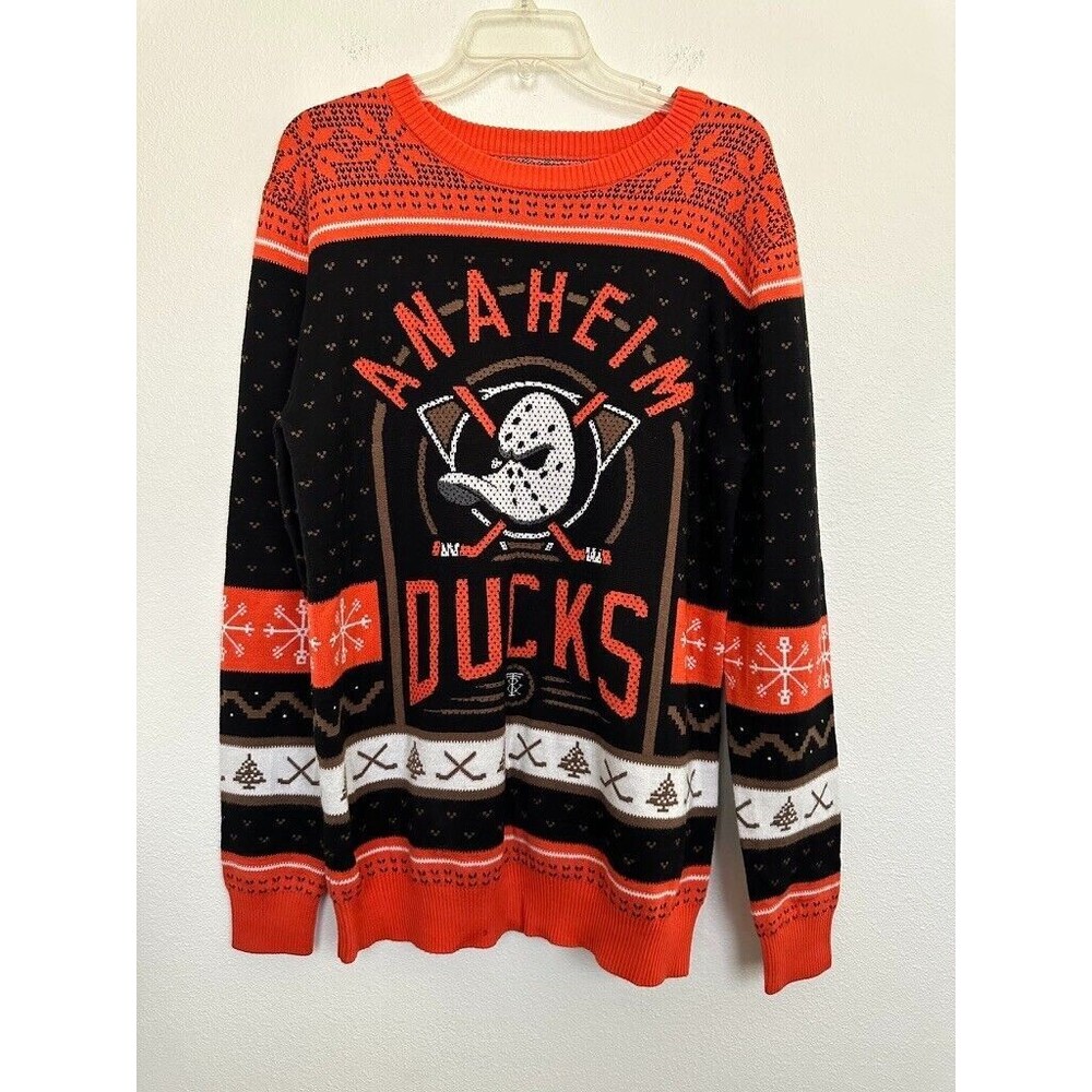 Trust & Tradition Anaheim Ducks Christmas Sweater Orange Black Men's Size Medium